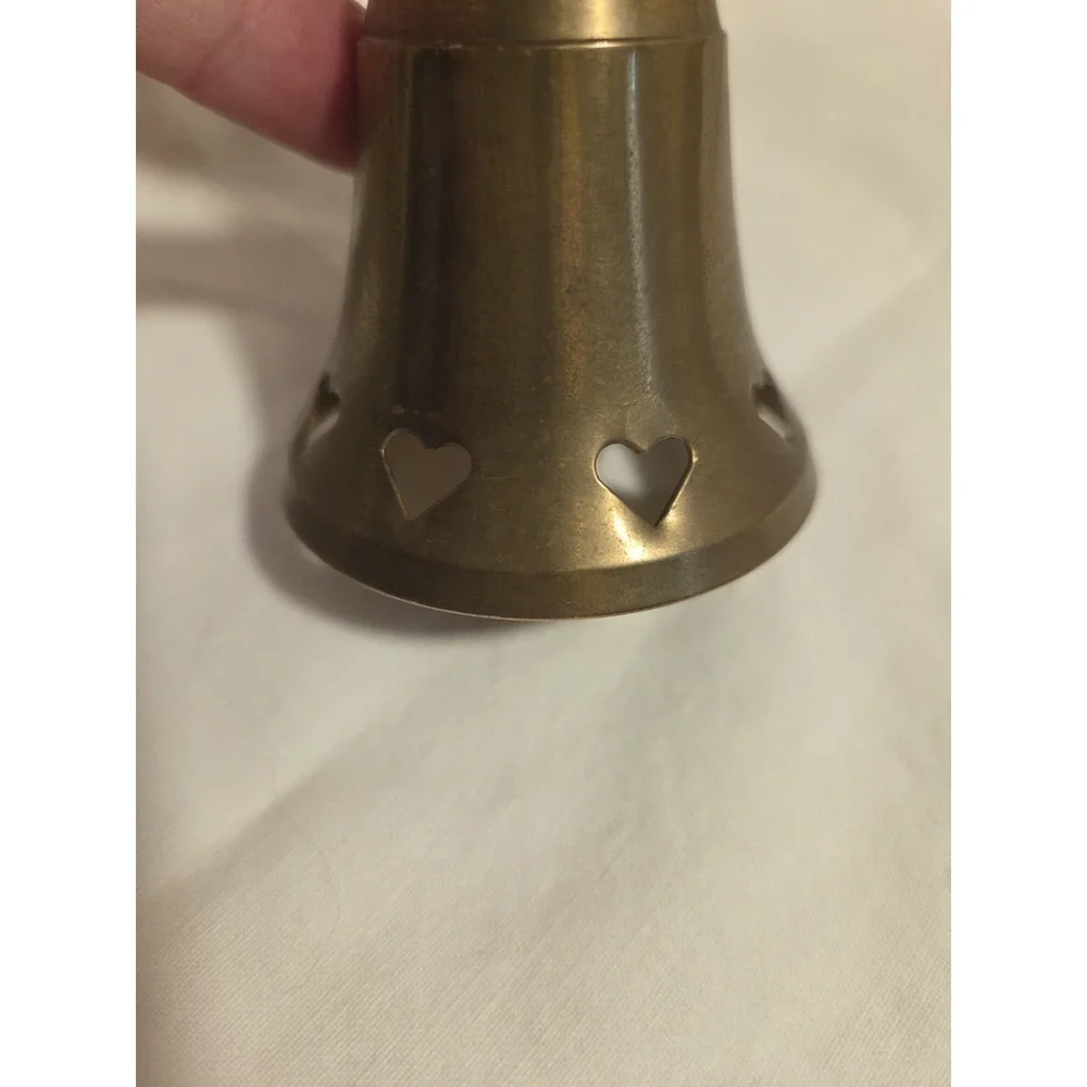Vintage Brass Bell With Heart Cutouts 5in